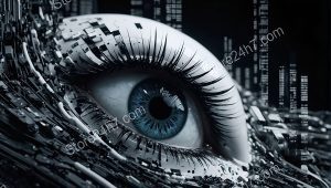 Cybernetic Eye Amidst Digital Shards