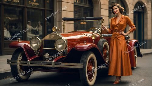 Roaring Twenties Pin-Up Lady with Classic Car