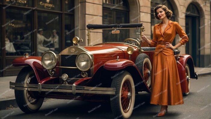 Roaring Twenties Pin-Up Lady with Classic Car