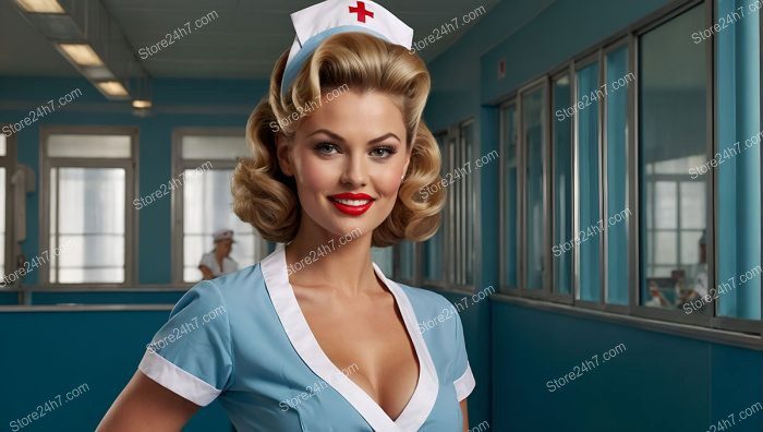 1950s Serene Blue Pin-Up Nurse