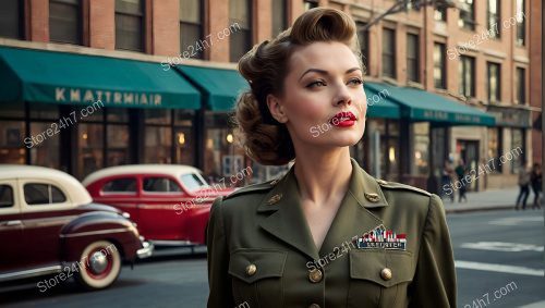 Vintage Military Pin-Up in Army Uniform