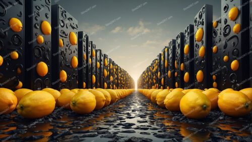 Lemons Lining a Surreal Pathway