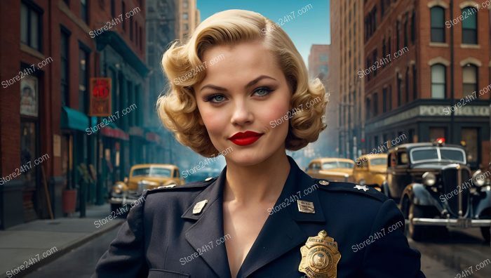 Vintage Police Pin-Up Elegance in City