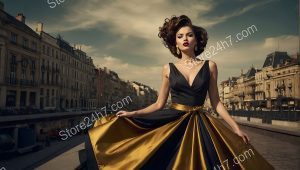 Parisian Chic Golden Dress Moment