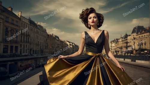 Parisian Chic Golden Dress Moment