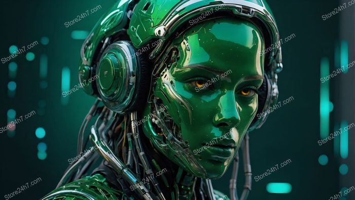 Emerald Gaze Cybernetic Sentience Portrait