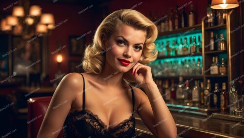 Vibrant Pin-Up Girl Enjoying Bar Leisure