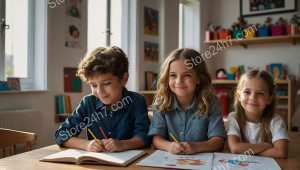 Studious Kids Engaged in Drawing