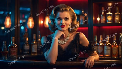 Glamorous Vintage Pin-Up Girl at Bar