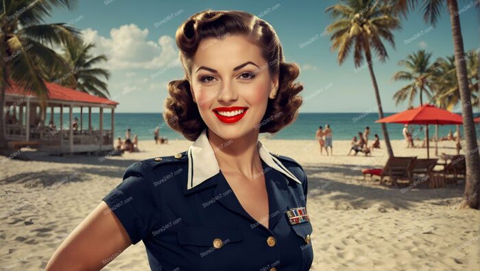 Sunny Beach Day: Military Pin-Up Charm