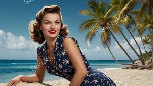 Nautical Charm: 1940s Beach Pin-Up Beauty
