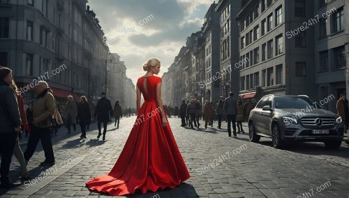 Resolute Elegance in Scarlet Stroll