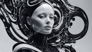 Surreal Monochrome Mechanical Mind Portrait