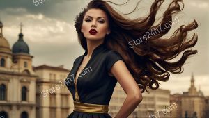 Baroque Elegance in Golden Dress