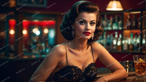 Enchanting Pin-Up Girl Savoring Bar Ambiance