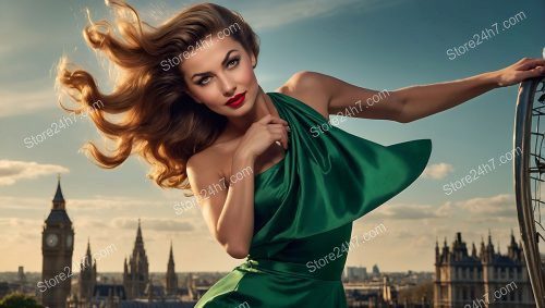 Emerald Pin-Up Grace Overlooking London's Majesty