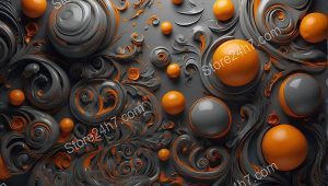 Orange and Grey Swirling Abstract Orbs