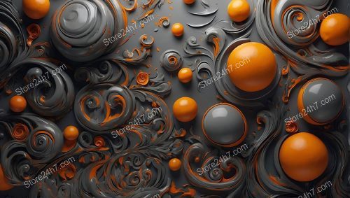 Orange and Grey Swirling Abstract Orbs