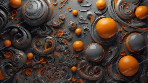 Orange and Grey Swirling Abstract Orbs