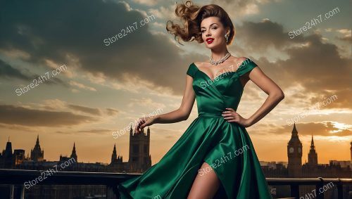 Emerald Elegance: Pin-Up Beauty London Sunset