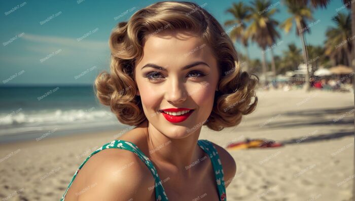 Turquoise Swimsuit Pin-Up Beach Gaze