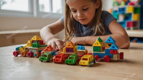 Child Building with Colorful Blocks