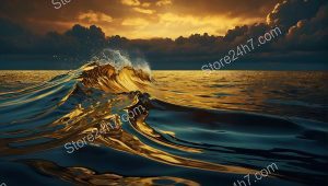 Surreal Golden Ocean Wave Serenity