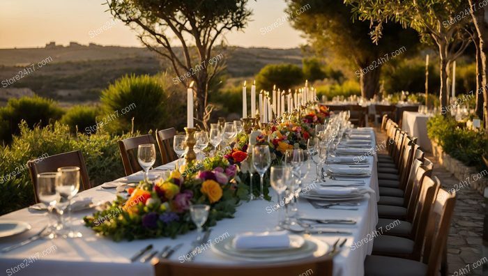 Rustic Countryside Sunset Dining Scene