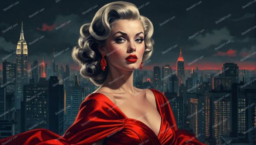 Vintage Glamour Over Modern Cityscape