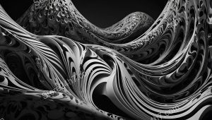 Monochrome Surreal Swirls Abstract Art
