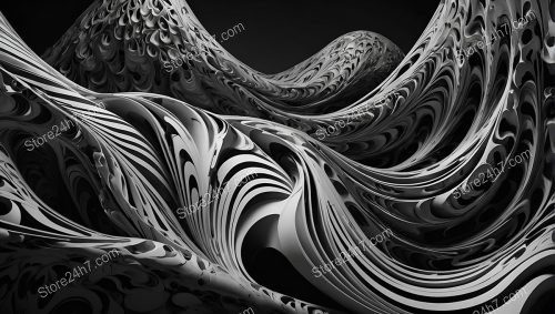 Monochrome Surreal Swirls Abstract Art