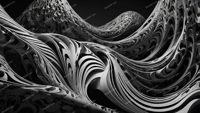 Monochrome Surreal Swirls Abstract Art