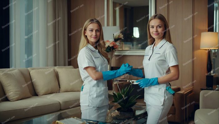 Polished Professional Cleaning Duo Posing