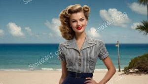 1940s Striped Dress Beach Pin-Up