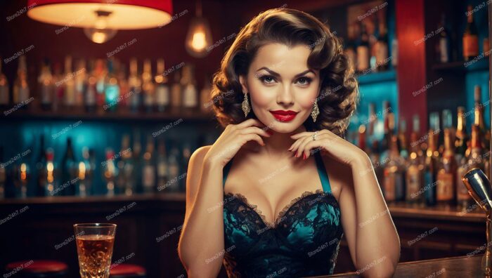 Radiant Pin-Up Girl Flirting at Vintage Bar