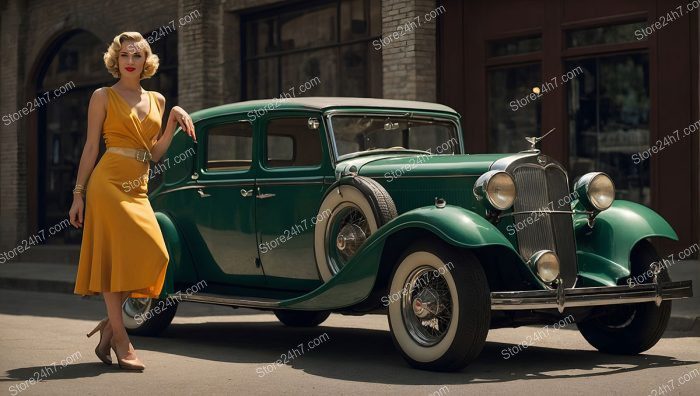 Thirties Elegance: Pin-Up Model and Classic Car