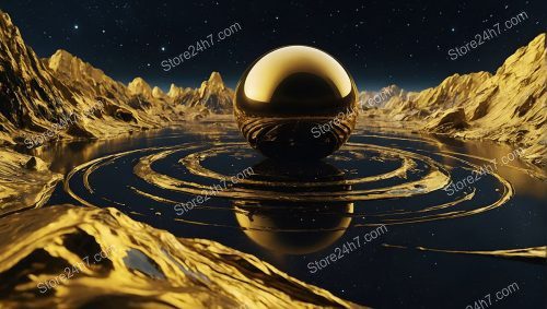 Surreal Golden Orb Mountainscape