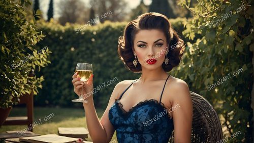 Elegant Pin-Up Style Woman with Wine