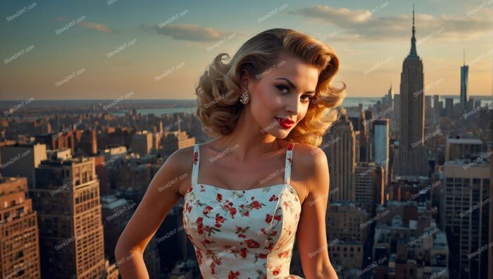 Vintage Pin-Up Beauty Overlooking Manhattan