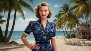 Tropical Elegance: 1940s Beach Pin-Up Perfection