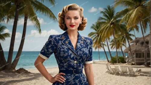 Tropical Elegance: 1940s Beach Pin-Up Perfection