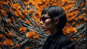 Woman in Sunglasses with Orange Roses