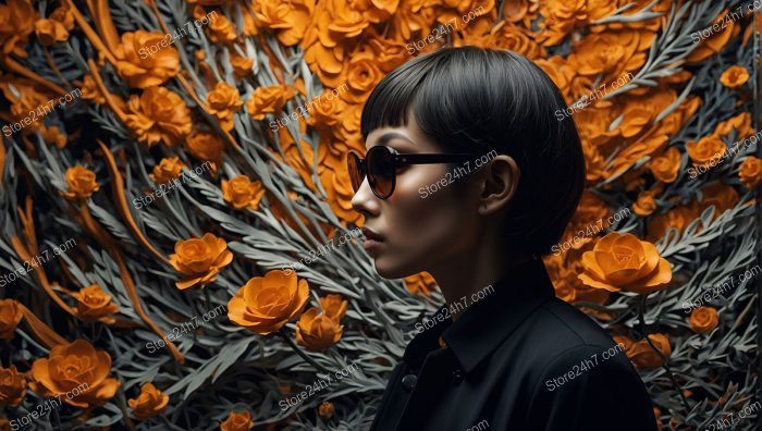 Woman in Sunglasses with Orange Roses