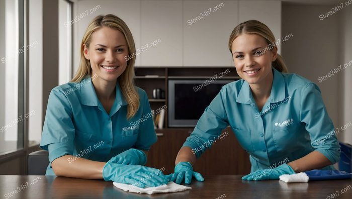 Immaculate Kitchen Cleaning Crew Smiling