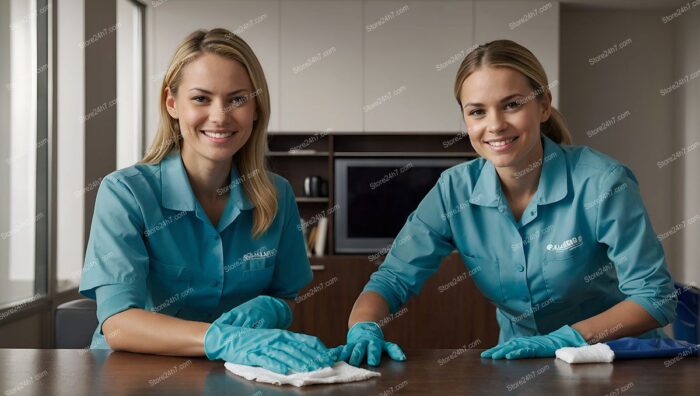 Immaculate Kitchen Cleaning Crew Smiling