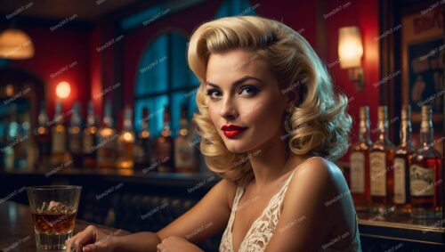 Glamorous Pin-Up Girl Enjoys Evening Bar Scene