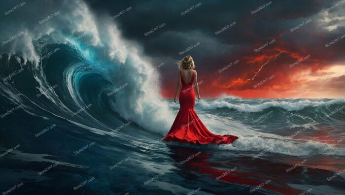 Crimson Elegance Against Stormy Backdrop