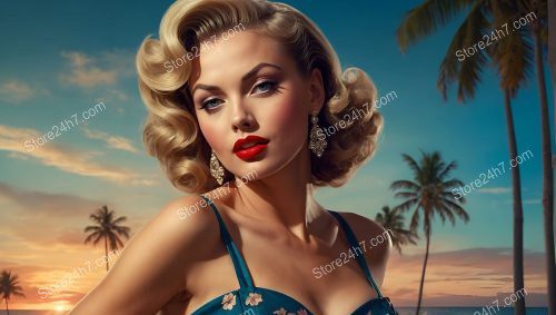 Sunset Glamour: Vintage Pin-Up Tropical Elegance