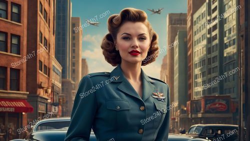 Classic 1940s Pin-Up in Military Elegance