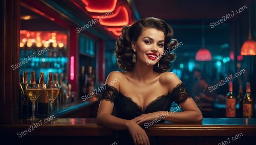 Joyful Evening: Pin-Up Girl Charms at Bar